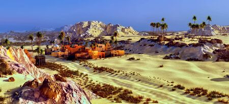 Beautiful natural background -African oasis 3d renderingの写真素材