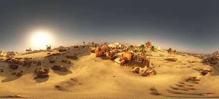 Arabic small town on desert in 360 panorama 3d renderingの写真素材