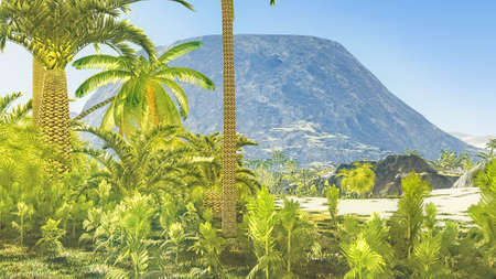Beautiful natural background -African oasis 3d rendering