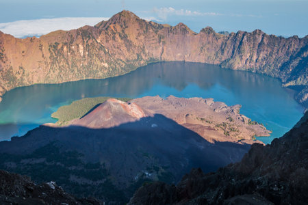 Panorama of volcano mount Rinjani, Indonesiaの写真素材