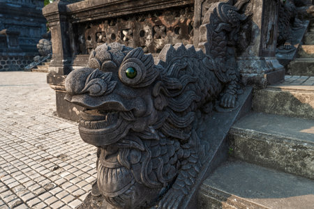 Stone dragon statue in the Pura Besakih temple, Bali, Indonesiaの写真素材