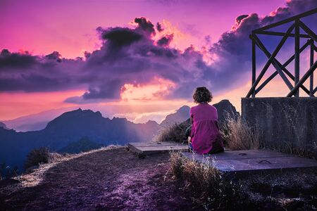 Enjoy a magic sunset with mountain viewの写真素材