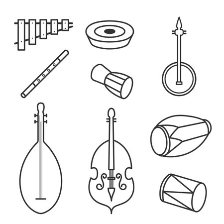 flat design icon set bundle of musical instrumentsのイラスト素材