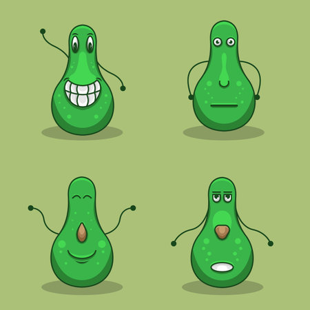 Avocado fruit bundle icon set mascot design with various character expressionsのイラスト素材
