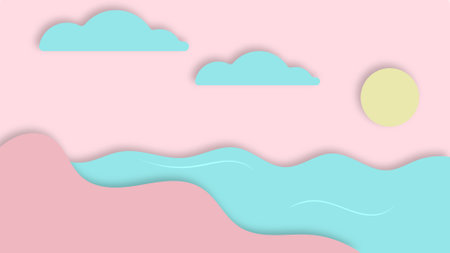 cartoon art paper effect 3d landscap wallpaperのイラスト素材