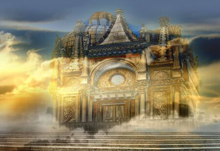 Venetian Castle - Italian imagination collage of surrealの写真素材