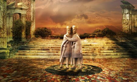 The Tetrarchs, a porphyry sculpture sacked from a Byzantine palace in 1204, Treasury of St. Marks, Veniceの写真素材