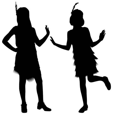 Silhouettes of two girls with retro costumes from cabaretのイラスト素材