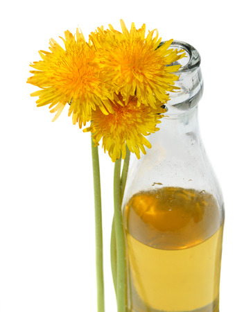 Dandelion Wine in a glass bottleの写真素材