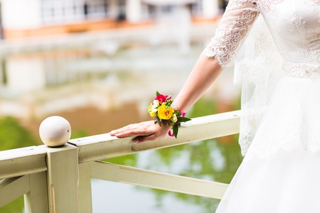 beautiful  fresh floral bracelet for the brideの写真素材