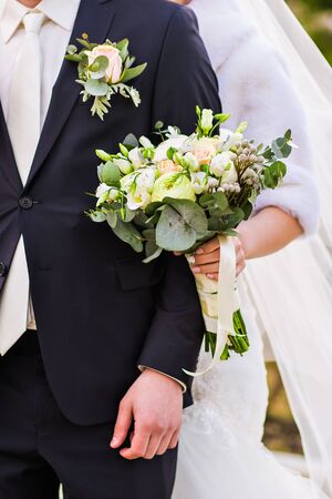 wedding bouquet, bridal bouquet, beautiful bouquet of different colorsの写真素材