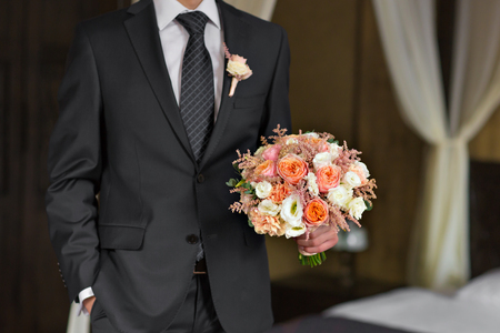 wedding bouquet, bridal bouquet, beautiful bouquet of different colorsの写真素材