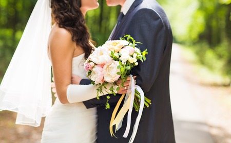 wedding bouquet, bridal bouquet, beautiful bouquet of different colorsの写真素材
