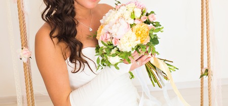 wedding bouquet, bridal bouquet, beautiful bouquet of different colorsの写真素材