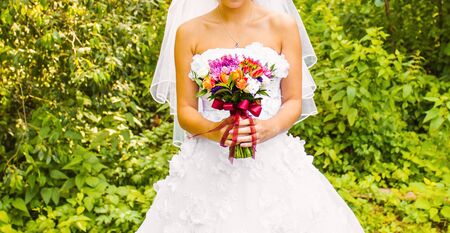 wedding bouquet, bridal bouquet, beautiful bouquet of different colorsの写真素材