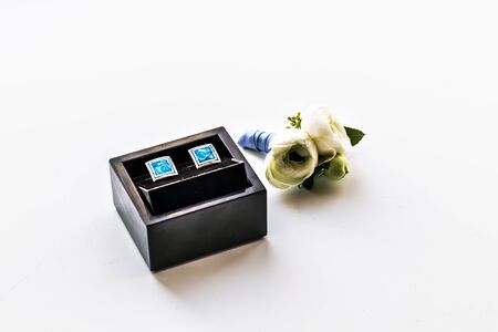blue cufflinks, men's accessories, a stylish blue cufflinksの写真素材
