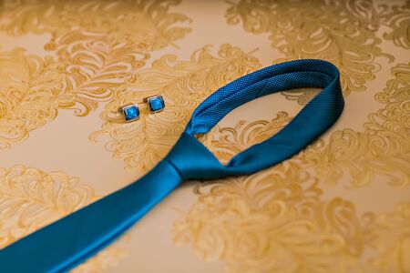 blue cufflinks, men's accessories, a stylish blue cufflinksの写真素材