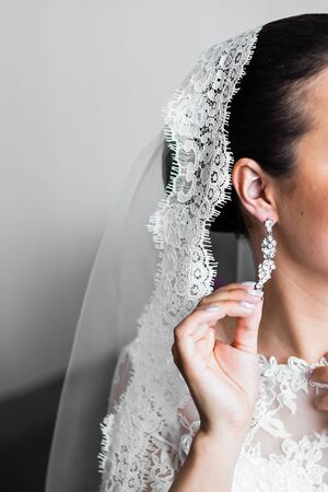 Pair of diamond earrings, wedding, brides accessoriesの写真素材