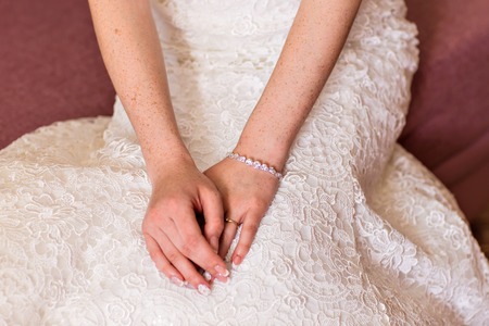 Hands of the bride, wedding day, beautiful brideの写真素材