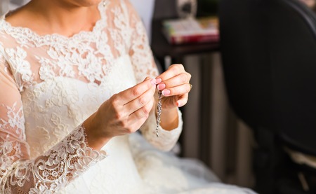 wedding Beautiful adornment on white, jewelery, brideの写真素材