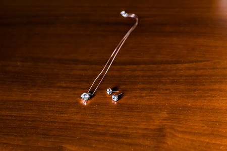 Pair of  crystal earrings. Beautiful weddings jeweleryの写真素材