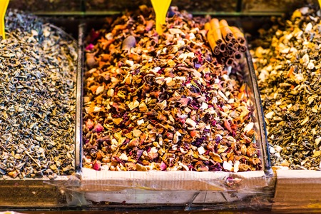 Spice Bazaar in Istanbul. Tea, herbs and spicesの写真素材