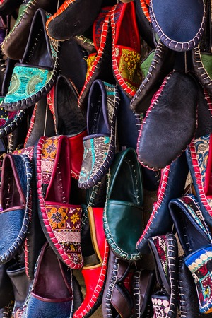 Turkish leather slipper, shoott on bazaar in Istanbulの写真素材