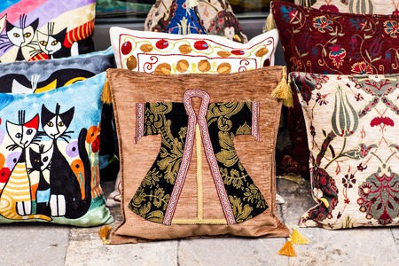 oriental cushions. National textile bazaar in Istanbul