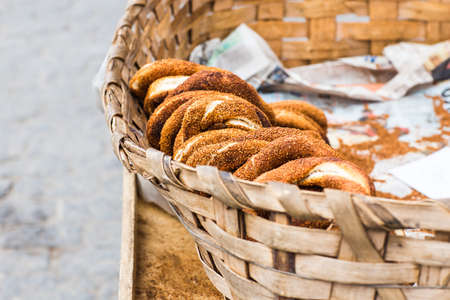 the turkish traditional food name is Simitの写真素材