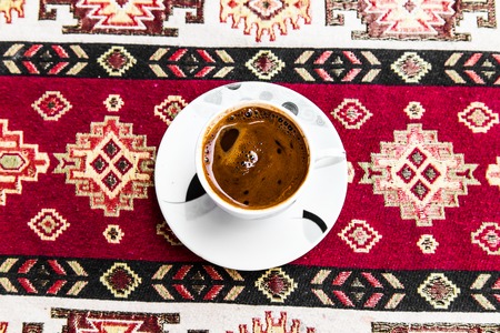 Traditional Turkish Coffee cup, Turkish coffee in a cafe