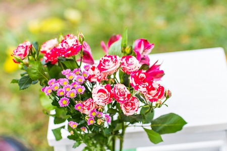 beautiful fresh bouquet of pink and light pink rosesの写真素材