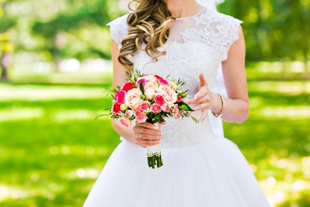 beautiful wedding bouquet with pink roses, bridal bouquetの写真素材