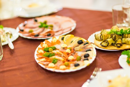 Salmon seshimi . traditional japanese food at the wedding dinner