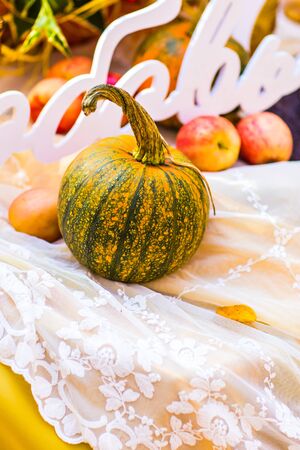 pumpkins and autumn leaves, Autumn in the parkの写真素材