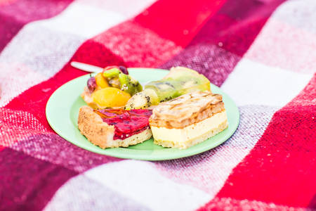Tasty  cake with strawberries and wild strawberriesの写真素材