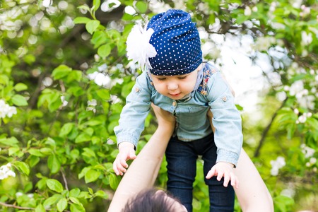 happy father and daughter in the park.の写真素材