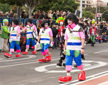 TENERIFE, FEBRUARY 17: Carnival groups and costumed characters, parade through the streets of the city. FEBRUARY 17, 2015, Tenerife (Canary Islands) Spainのeditorial素材