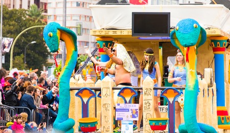 TENERIFE, FEBRUARY 17: Carnival groups and costumed characters, parade through the streets of the city. FEBRUARY 17, 2015, Tenerife, Canary Islands, Spain.のeditorial素材