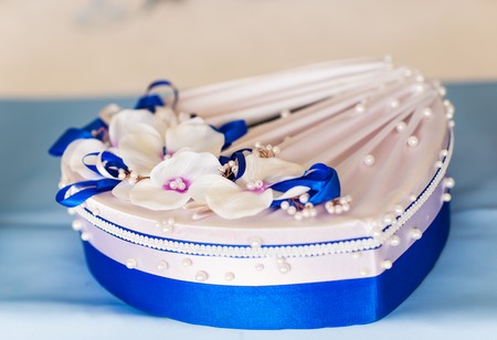 wedding box for money in a blue and white colorsの写真素材