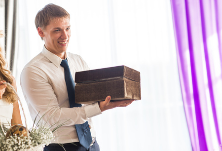 Happy bride and groom on their  wedding reception.