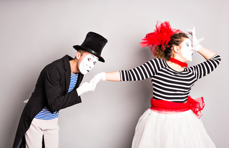 Two mimes man and  woman.The concept of Valentine's Day, April Fool's Day.の写真素材