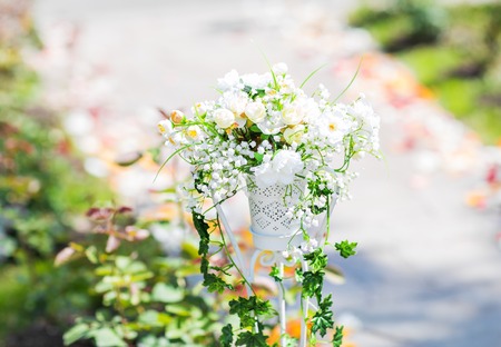 closeup of beautiful wedding decorated  wedding setupの写真素材
