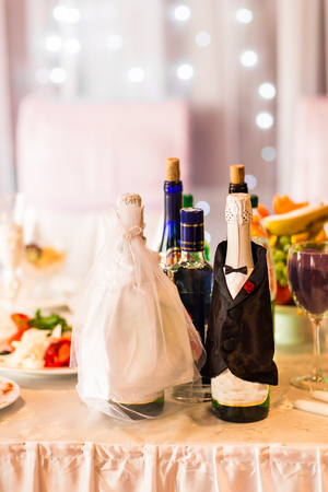 champagne bottles decoration for wedding day. Wedding receptionの写真素材