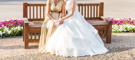 Close up of bride and bridesmaids bouquet.の写真素材