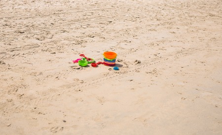 kids toys on tropical sand beach. Summerの写真素材