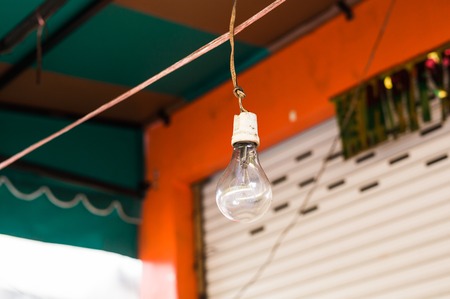 Incandescent lamps in a modern cafe. Edison lamp