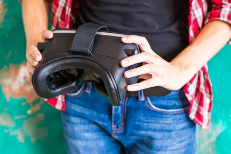 Closeup of virtual reality goggles. Studio shot