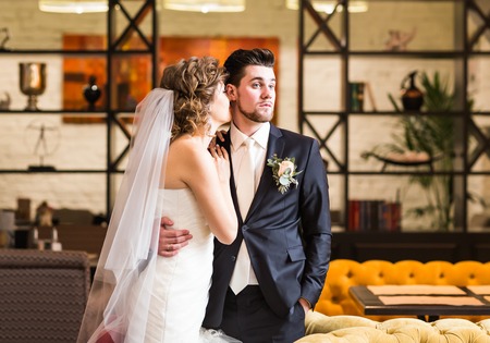 groom and bride portrait. Wedding day, newlywedsの写真素材