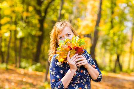 girl on a background of autumn. Young beautiful girl in the autumn park.の写真素材