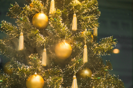 Christmas tree and Christmas decorations. decorated Christmas tree. Retro filter effect.の写真素材